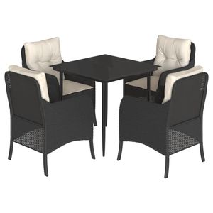 Ensemble de salle à manger de jardin 4 places en polyrotin noir avec housses amovibles - Product Image 2
