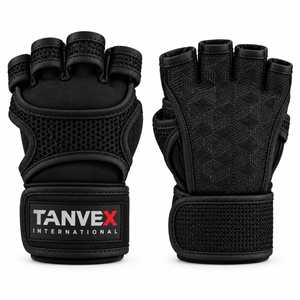 TANVEX INTERNATIONAL PU Half <b>Finger</b> Gym Gloves Mesh Breathable Non-Slip Adjustable Wrist <b>Strap</b> Fitness Training Glove - Product Image 4
