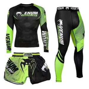 Jiu Jitsu Rashguard MMA T-<b>shirt</b> + Pants Unisex 3PCS/Set Brazilian Grappling BJJ <b>Boxing</b> Sport Clothing Gym Shorts Front Quick Dry - Product Image 3