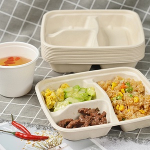 Contenedor de comida resistente de bagazo de caña de azúcar con 3 divisores y tapa transparente a prueba de fugas para llevar comidas y empacar alimentos para eventos - Product Image 3