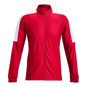 เสื้อแจ็คเก็ตผู้ชายสีแดงแบบมีแถบสีตัดกัน คอตั้ง ปิดด้วยซิป สไตล์ลำลอง สำหรับฤดูใบไม้ร่วง ทำจากโพลีเอสเตอร์ ทรงปกติ - Product Image 1