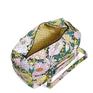 Floral Print Quilted Sport Duffel <b>Bag</b> Large Capacity Zipper Closure Travel Weekender <b>Bag</b> Genuine Leather Durable Lightweight - Product Image 3