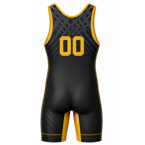 Men Black Gold Sublimated Wrestling Singlet Sleeveless Polyester Wrestling Suit <b>Athletic</b> Match Training Sports Clothing - Product Image 3