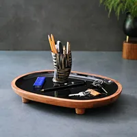 Grande assiette ovale en bois sculptée à la main, noire, pour le service du pain, avec finition émail colorée, design personnalisé, luxe et élégance de haute qualité