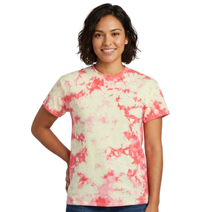 Camiseta de Manga Corta para Hombre, Tie-Dye, Corte Regular, Cuello Redondo, Diseño Casual de Punto de Algodón, Patrón Rojo y Blanco - Product Image 3