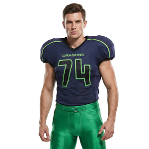 Uniforme de Fútbol Americano Personalizado al por Mayor, Jersey Azul Marino, Pantalones Acolchados Verdes, Ropa Deportiva para Equipos, Entrenamiento y Juego - Product Image 1