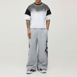 Pantalon de jogging gris pour homme avec taille élastique et bande latérale noire imprimée, coupe décontractée, en coton mi-lourd, idéal pour l'automne - Product Image 4