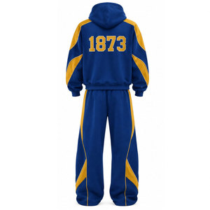 Ensemble de survêtement imprimé Sigma Chi 1873 Winter Streetwear, bleu et or, unisexe, avec sweat à capuche zippé et pantalon à cordon de serrage et poches - Product Image 3