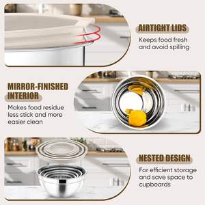 Modern Matte Metal <b>Bowl</b> Large Capacity <b>with</b> <b>Lid</b> for Storage Salad Party Serving <b>with</b> Durable Heat Resistant Kitchen - Product Image 2