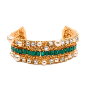 Gold Plated Green Kempu Bangles with Pearl and Diamond Accents - Product Image 2
