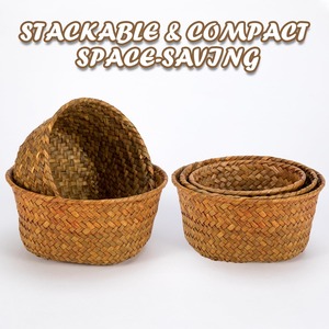 3 Set <b>Small</b> Seagrass Woven Storage <b>Baskets</b> Handmade Storage <b>Basket</b> Wholesale eco-friendly Made in Viet Nam - Product Image 5