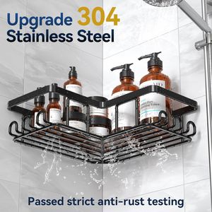 Rustproof Stainless Steel <b>Corner</b> <b>Shower</b> Shelves No Drilling Wall Mounted Rack 12 Hooks Black 3 Pack - Product Image 2