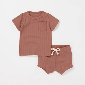 Venta al por Mayor de Ropa Infantil Unisex, Conjunto de Pijama de 2 Piezas de Algodón Orgánico Suave para Bebé Niño, Verano - Product Image 1