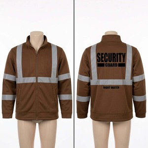 Chaqueta de Trabajo para Hombre, 280 GSM, Forro Polar de Poliéster, Color Marrón, Cinta Reflectante de Alta Visibilidad, Chaqueta de Trabajo con Logotipo Personalizado para Guardias de Seguridad - Product Image 1