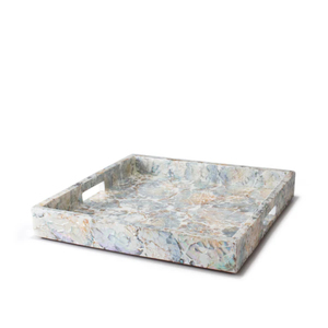 Handmade Natural Mother Of Pearl Inlay Serving Tray Luxury Shell Decorative Ottoman Coffee Table Tray With <b>Handles</b> Home Decor - Product Image 4