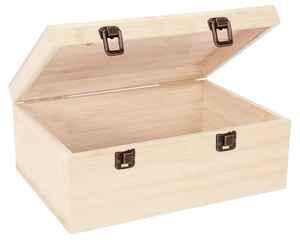 Wooden <b>Storage</b> <b>Box</b> with Hinged Lid Compartment Tray Metal Latch Light Natural Finish Organizer for Grooming <b>Tools</b> Jar - Product Image 3