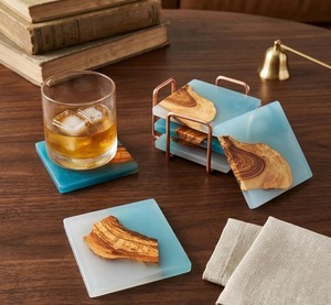 Handmade Modern Square <b>Epoxy</b> <b>Resin</b> and Blue Coasters with Holder 10 CM Diameter REHMAN CRAFT - Product Image 2