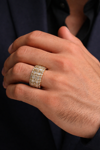 Mens Round Yellow Gold Hip Hop <b>Ring</b> Iced Out Diamond Style 925 Sterling <b>Silver</b> or 10K 14K Gold Finish Streetwear <b>Statement</b> <b>Ring</b> - Product Image 5