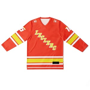 Maillots de hockey sur glace unisexes à col en V et manches longues en mesh, 100% polyester, imprimés par transfert thermique, anti-transpiration, 220g, logo personnalisé OEM - Product Image 2