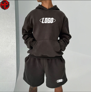 Ensemble sweat à capuche et short unisexe grande taille de haute qualité pour hommes, personnalisable avec logo brodé ou imprimé, vente en gros - Product Image 1