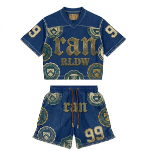 wholesale y2k streetwear men short set custom cropped football jersey mesh mesh <b>t</b> shirt two piece shorts set multi pattern cloth - Product Image 6