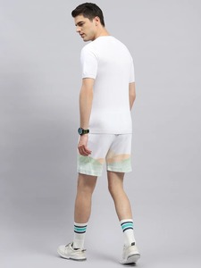 Conjunto de Camiseta y Pantalones Cortos Casuales de Verano para Hombre, Estampado Digital, Tejido de Algodón Transpirable, Diseño Abstracto Blanco - Product Image 3