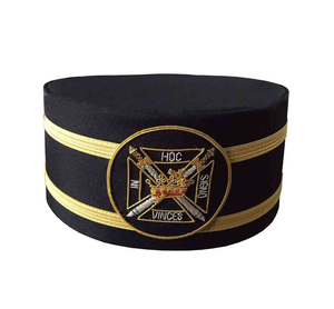 Premium Embroidered Regalia <b>Hat</b> High Quality Knights Templar Black Crown <b>Cap</b> Gold Trim Ceremonial Fraternal Headwear - Product Image 1