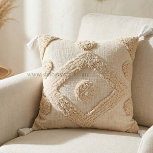 Ethnic Tufted Cushion Cover White Diamond Pattern Personalized 20x20 Textured <b>Pillow</b> Case <b>Sofa</b> Decor Accent - Product Image 2