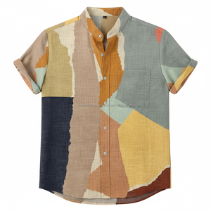 Men's Cuban Collar <b>Shirt</b> Color Block <b>Patchwork</b> Short Sleeve Breathable Custom OEM Wholesale - Product Image 1