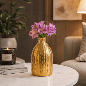 Vase à fleurs en laiton martelé fait main |   Vase décoratif en métal doré |   Décoration de table de luxe pour la maison |   Vases en laiton en gros - Product Image 3