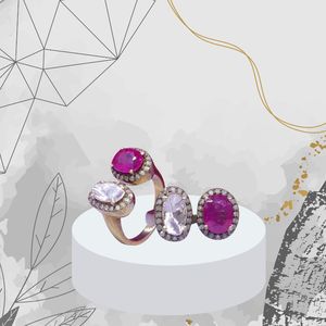 Anillos Antiguos Unisex de Plata de Ley 925 Chapados en Oro con Diamantes Polki y Rubíes, MOQ Bajo - Product Image 2
