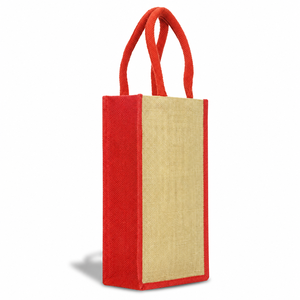 Natural Laminated Jute <b>Wine</b> <b>Bottle</b> Gift Bag for Two <b>Bottles</b> 20.5 x 34 x 11 cm Red Cotton Webbed Handle Custom Logo Wholesale OEM - Product Image 3