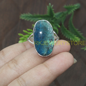 Natural Blue Apatite Gemstone <b>Ring</b> 925 Sterling Silver Handmade Oval Cabochon <b>Statement</b> <b>Ring</b> Boho Vintage Jewelry Gift for women - Product Image 5
