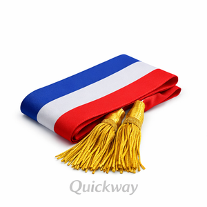 Tricolor Sash Red White Blue Scarf with Gold Tassels Custom Event Ceremonial Sash - Product Image 2