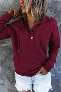 Sudadera con capucha de alta calidad, estilo moderno para otoño e invierno, con cuello medio abierto, color sólido, suéter holgado con estampado frontal. - Product Image 3
