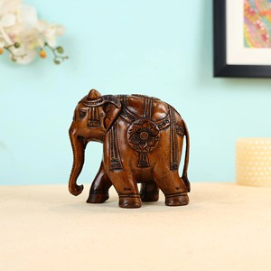 Sculpture d'éléphant en bois de manguier sculptée à la main |   Décoration d'intérieur en gros d'Inde - Product Image 4