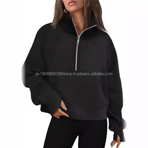 Sudadera con Capucha y Cuello Alto para Mujer, Estilo Deportivo, Media Cremallera, Estilo Europeo Americano, Holgada, Lisa, para Otoño e Invierno - Product Image 3