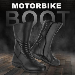Bottes de moto imperméables, bottes de moto pour hommes en cuir, chaussures de course de moto toutes saisons - Product Image 2