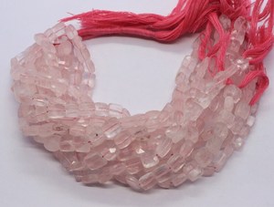 Perles de quartz rose naturel facettées en forme de chiclet, taille 7x8-8x8 MM, perles de pierres précieuses en quartz rose en forme de chiclet, 8 pouces - Product Image 5