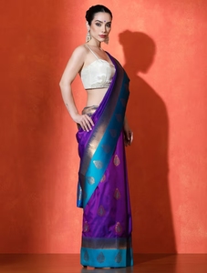 KV <b>Purple</b> Silk Ethnic Designer <b>Saree</b> With Unstitched Blouse - Product Image 2