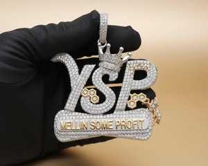 Pendentif Moissanite entièrement serti de pierres, en argent sterling 925 plaqué or 18 carats, breloque lettre couronne, bijoux hip-hop pour hommes - Product Image 3