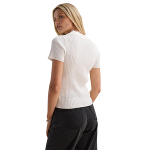 Blusa Elegante de Punto Acanalado para Mujer, con Botones al Frente, Manga Corta, Cuello Camisero, Estilo Cárdigan, Corte Ajustado, Casual, Otoñal, Antiarrugas - Product Image 4