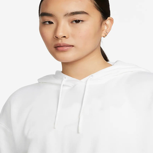 Sudadera con capucha blanca holgada para mujer, 66% algodón, 34% poliéster reciclado, tacto suave, bolsillo canguro, estilo crop frontal para invierno - Product Image 3