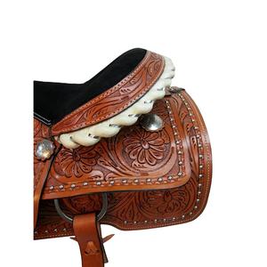 2025 ensemble de selle de dressage occidental de qualité supérieure outillé à la main 100% cuir de vachette durable et confortable en cuir marron pour chevaux - Product Image 3