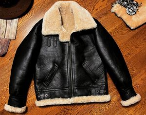 En stock, veste bomber B3 pour homme, en cuir d'agneau véritable avec doublure en peau de mouton, veste de moto épaisse de style locomotive - Product Image 5