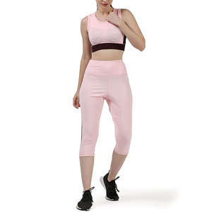 Custom <b>Pink</b> Women <b>Gym</b> Activewear <b>Set</b> Mid Waist Sports Bra Leggings 2 Piece Workout Yoga Fitness Suits Adults Solid - Product Image 1