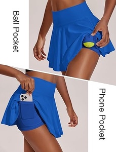 Haut de tennis blanc sans dos pour femme, jupe bleue, sans manches, ajusté, respirant, en polyester, vêtements de sport d'été - Product Image 4