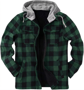 Vente en gros Veste chemise en flanelle pour homme à carreaux, doublée polaire Sherpa, à capuche, entièrement zippée, respirante, imperméable, coupe-vent, chaude pour l'hiver - Product Image 1