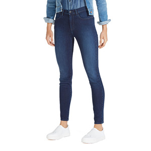 Jean droit taille haute coupe droite pour femme, écologique, streetwear, amincissant, respirant, lavable, super extensible, effet usé - Product Image 1