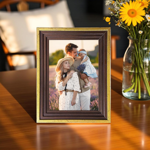 Luxury Wooden <b>Photo</b> <b>Frame</b> with <b>Gold</b> Finish Border, Elegant Brown Picture <b>Frame</b> for Tabletop Display, Premium Decorative <b>Photo</b> - Product Image 1
